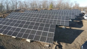 Photo of Marcus Communications' solar array at their communications tower in Bolton.