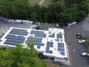Photo of solar panels on roof of The DiMare Pastry Shop